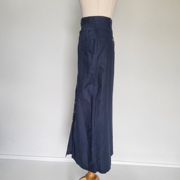 Katies Navy Blue Linen Blend Button Down Midi Skirt Vintage 90s Size 16 - Picture 3 of 9